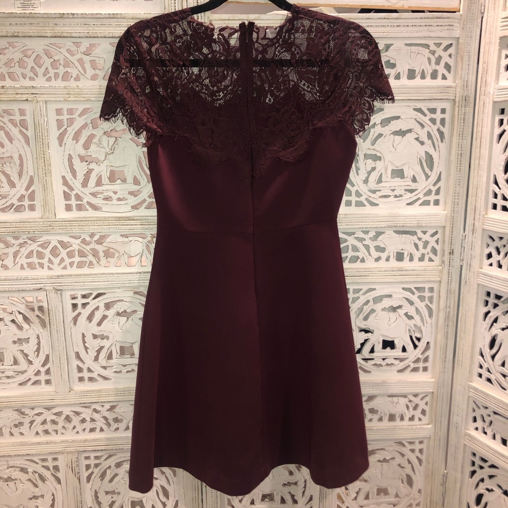 Burgundy skater dress with lace detail